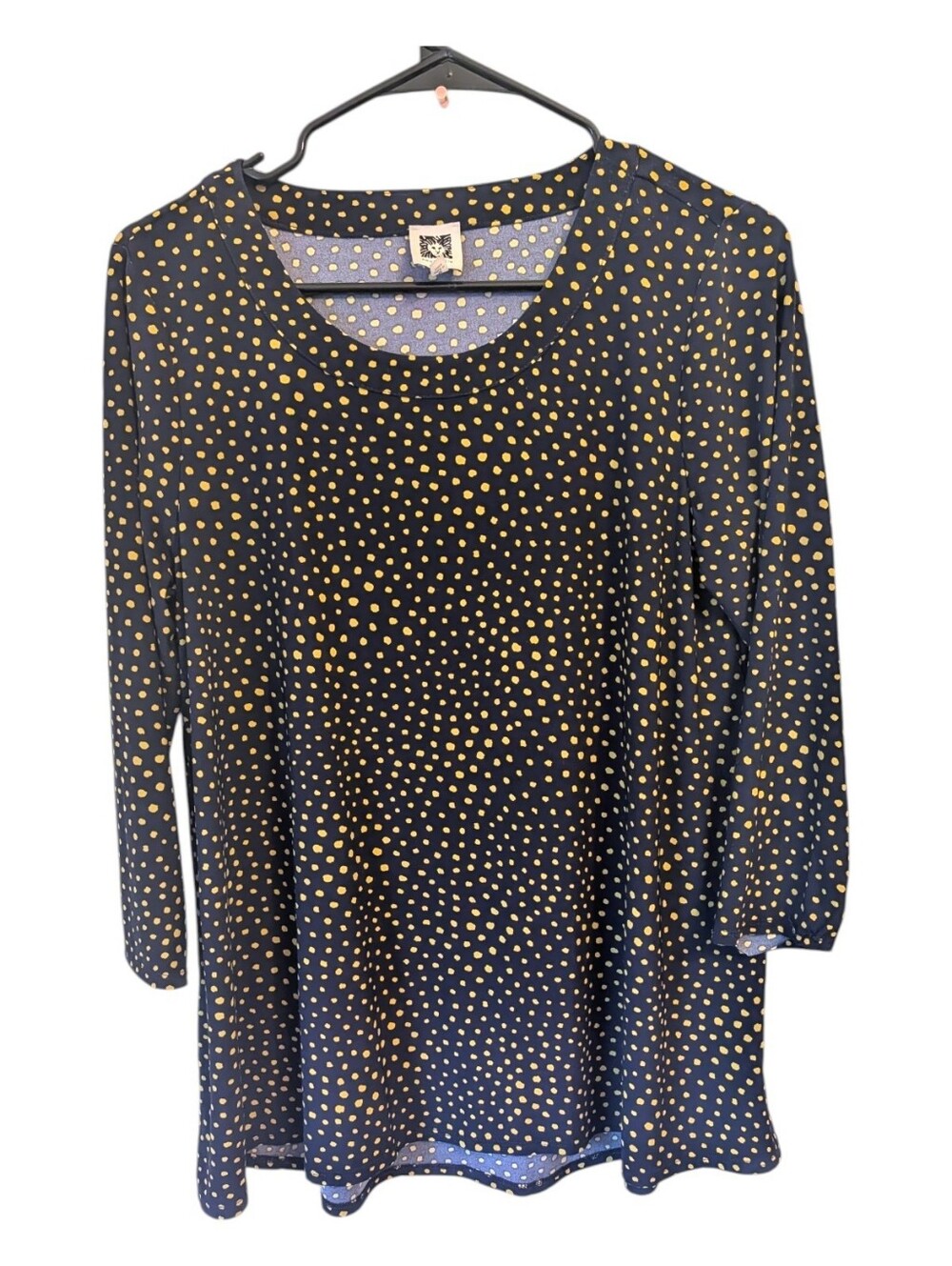 Anne Klein Navy With Yellow Polkadot Blouse Size Medium